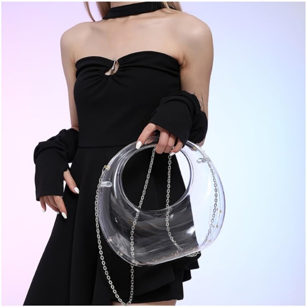Women's B-clear Evening Clutch Purse Top-handle Moon Hobo Handbag For Wedding - Picture 5 of 6